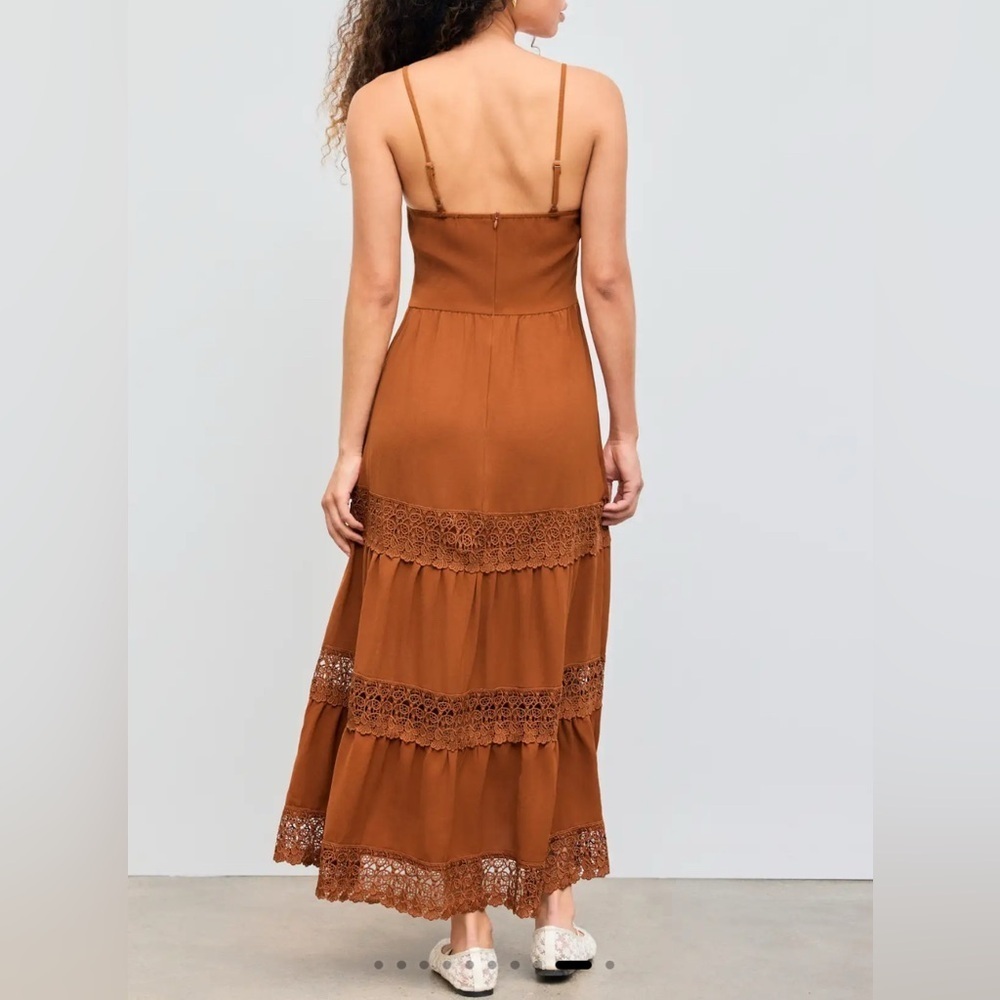 🆕Cider Rust Lace Trim Tiered Cami Maxi Dress M🆕 - Picture 2 of 16
